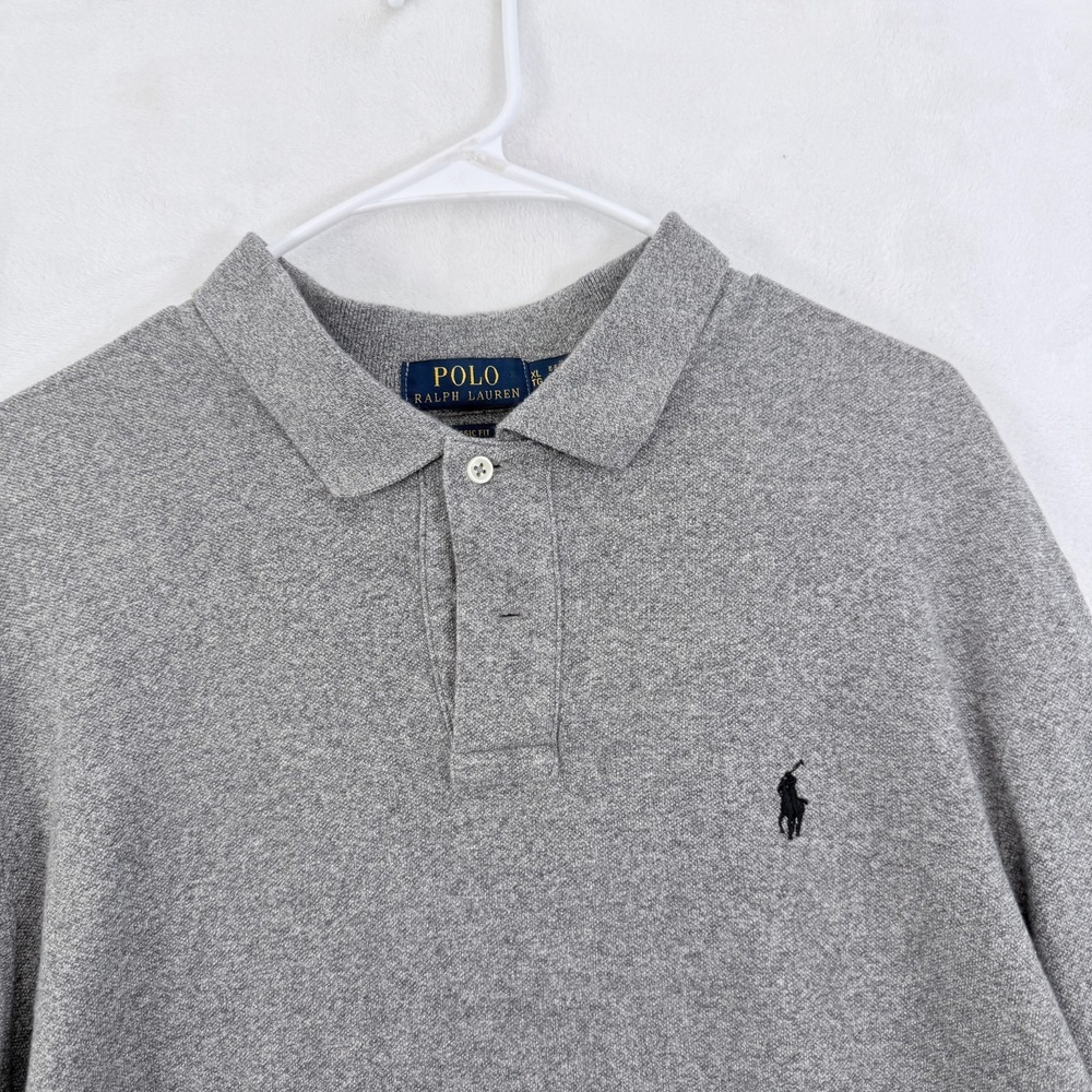 Polo Ralph Lauren Polo Shirt Merns XL Gray Classic Fit Long Sleeve Knit Pony - Picture 2 of 8